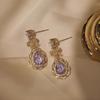 French purple water drop earrings, bow zircon light luxury jewelry, unique design temperament spring earrings