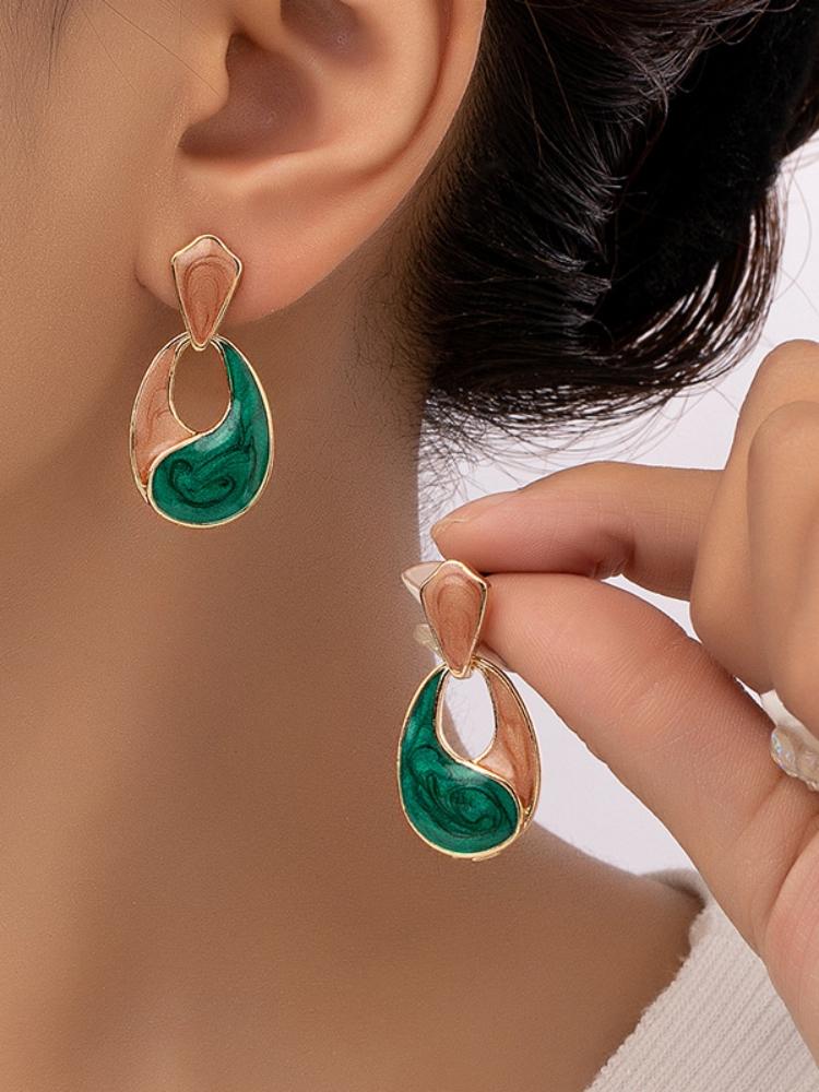 Náušnice s geometrickým přívěskem v zelené barvě s efektem Waterdrop Glaze Haze pro ženy, módní a osobité šperky na svatbu