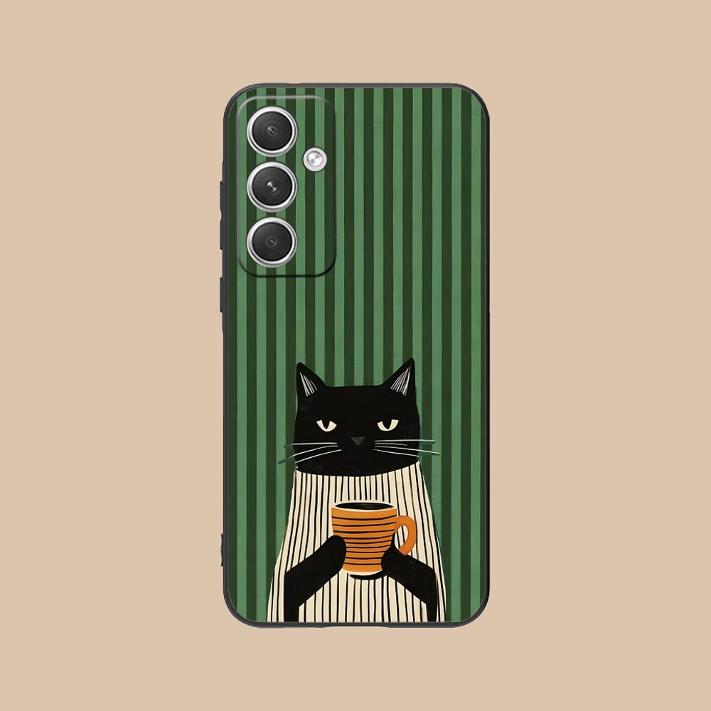 Cute Coffee Cat Matte TPU Mobile Phone Case for Samsung Galaxy S26 S25 S24 S23 S22 S21 S20 Note20 Plus FE Ultra Colorful Cover