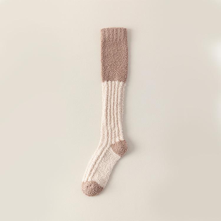 Autumn and Winter Coral Fleece Socks, Women's Warm Thigh-high Socks, Thickened Calf Fleece Sleep Socks, Fleece Home Socks