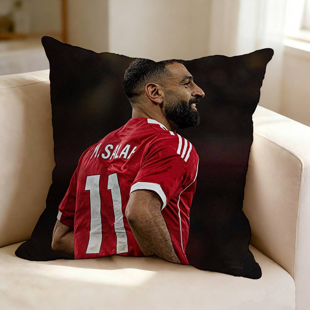 Football player MMohamed Salah Square DoubleSided printed Pillow Case Bedroom Bedside Pillow Sofa Cushion Cover
