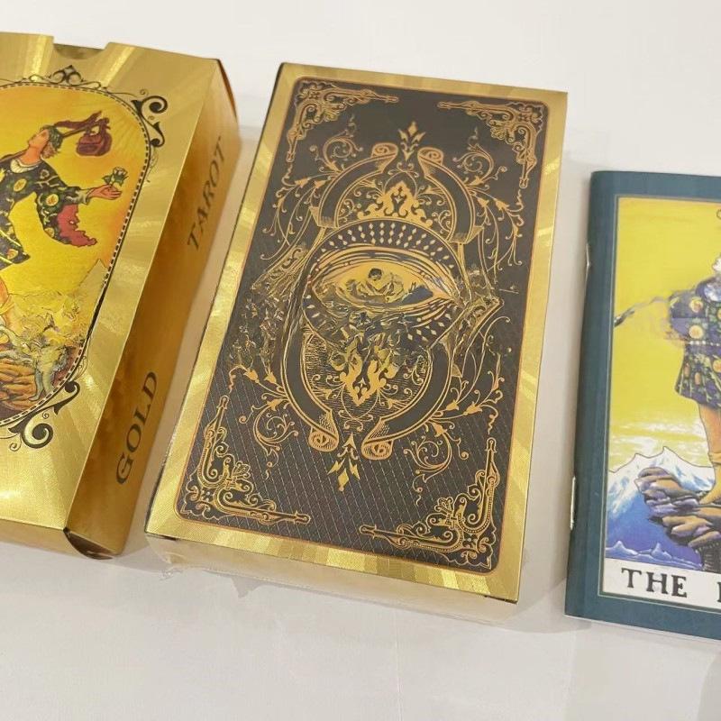 Gold Foil Waterproof Tarot Card Set with Full-Color Printing and Game Instructions