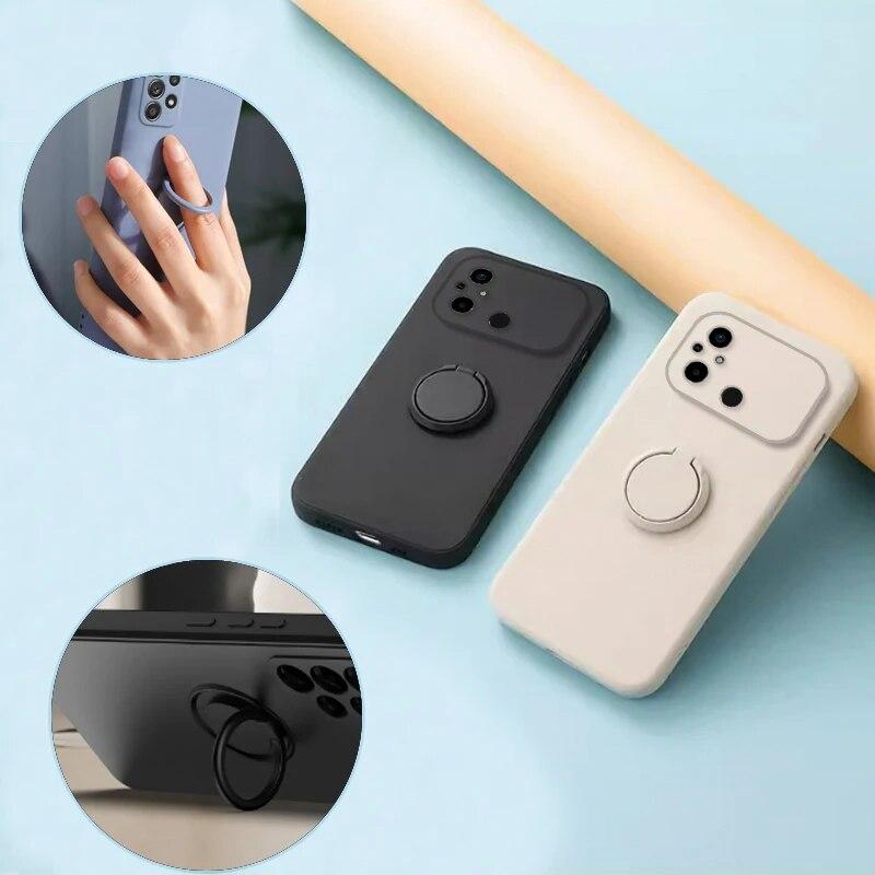 

Сплошной цвет, мягкий силиконовый чехол для телефона Xiaomi Poco C55 C50 C40 C31 Civi3 1S, держатель с кольцом-подставкой, защита объектива камеры, задняя крышка