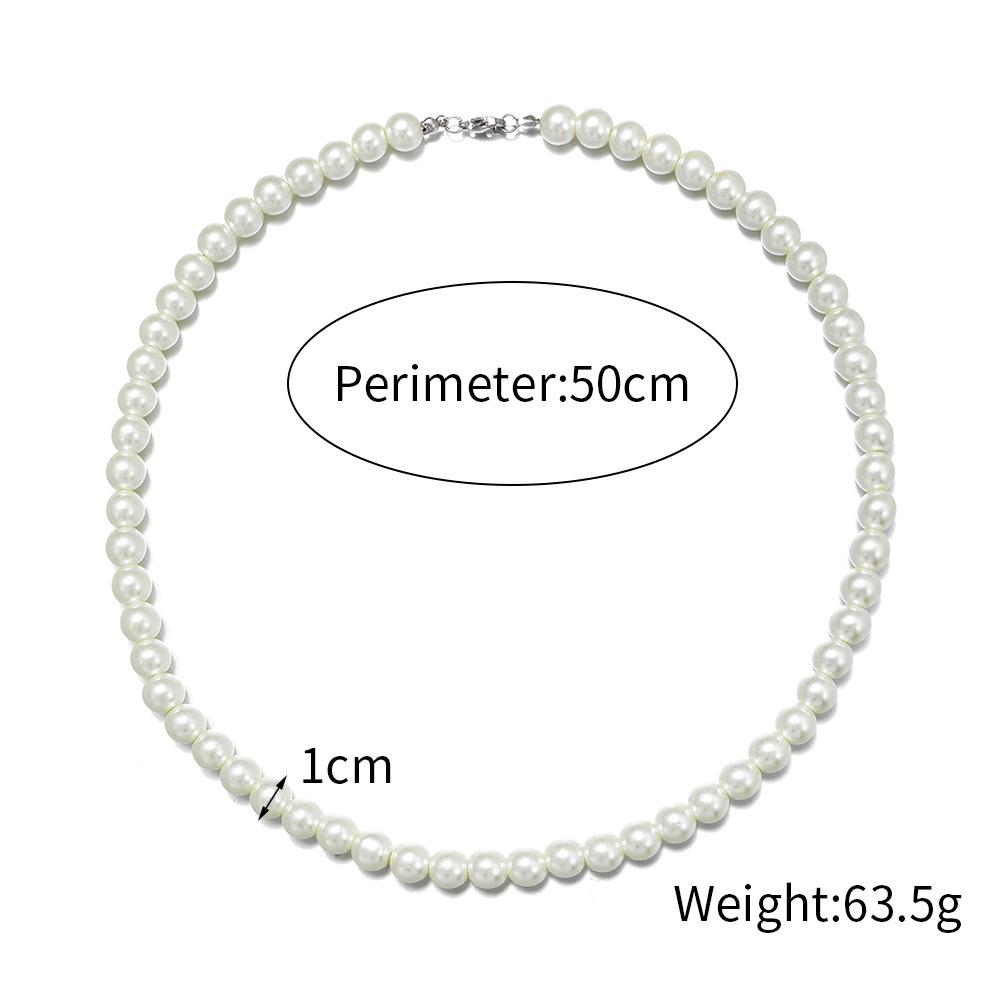 Men's Single Layer Pearl Necklace - Round Beaded Stainless Steel Clavicle Chain