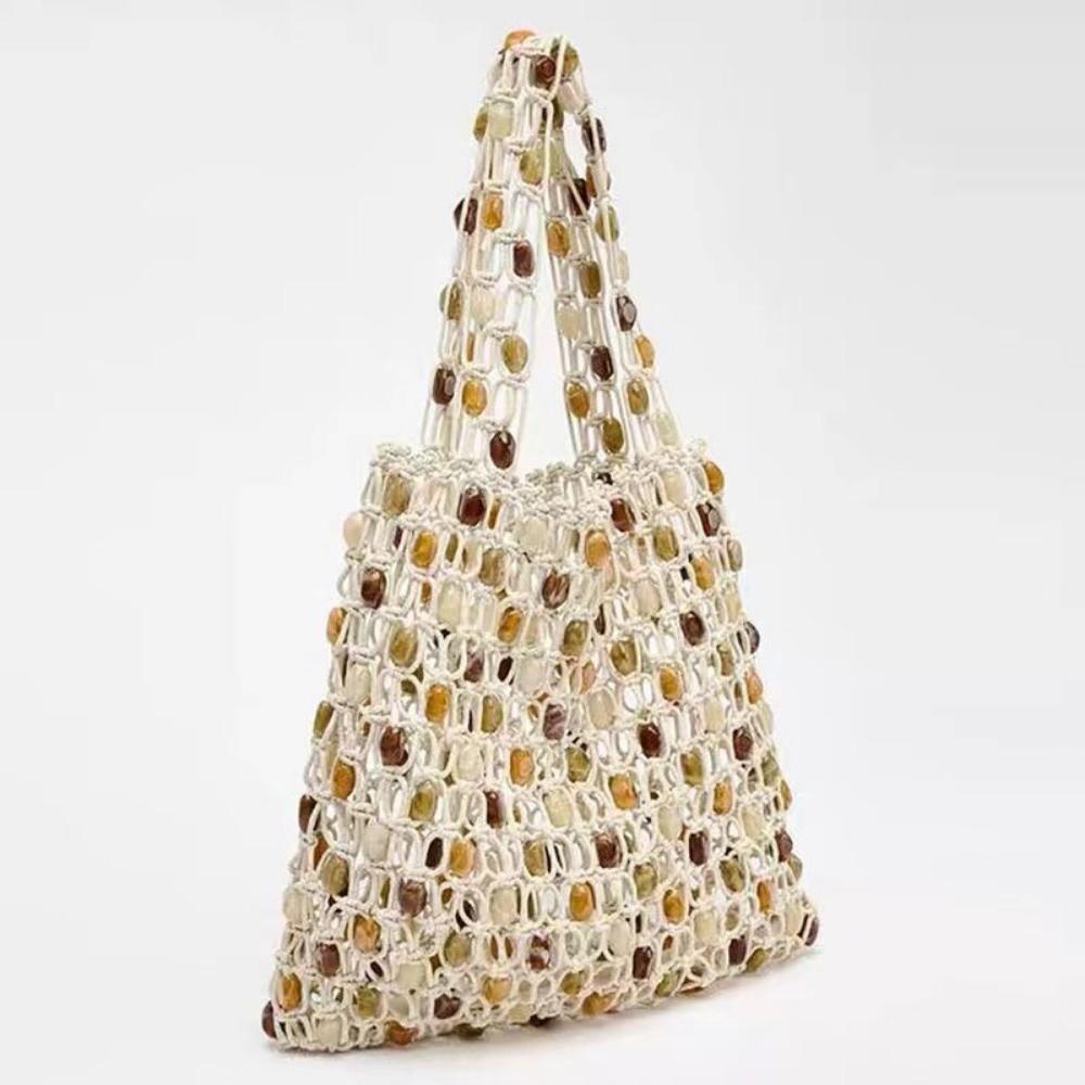 Creative Summer Woven Bead Bag Hollow-out Breathable Tote Bag Bohemian Large Capacity Shoulder Bag Women Daily Use