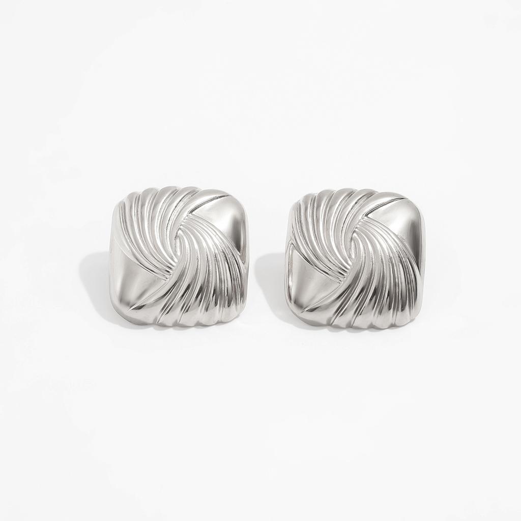 European and American ins square stainless steel geometric stud earrings for women, cold wind temperament spiral striped printed ear jewelry