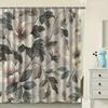 1pc Grey and beige botanical patterned shower curtain, polyester fabric, machine washable, suitable for bathroom decor.