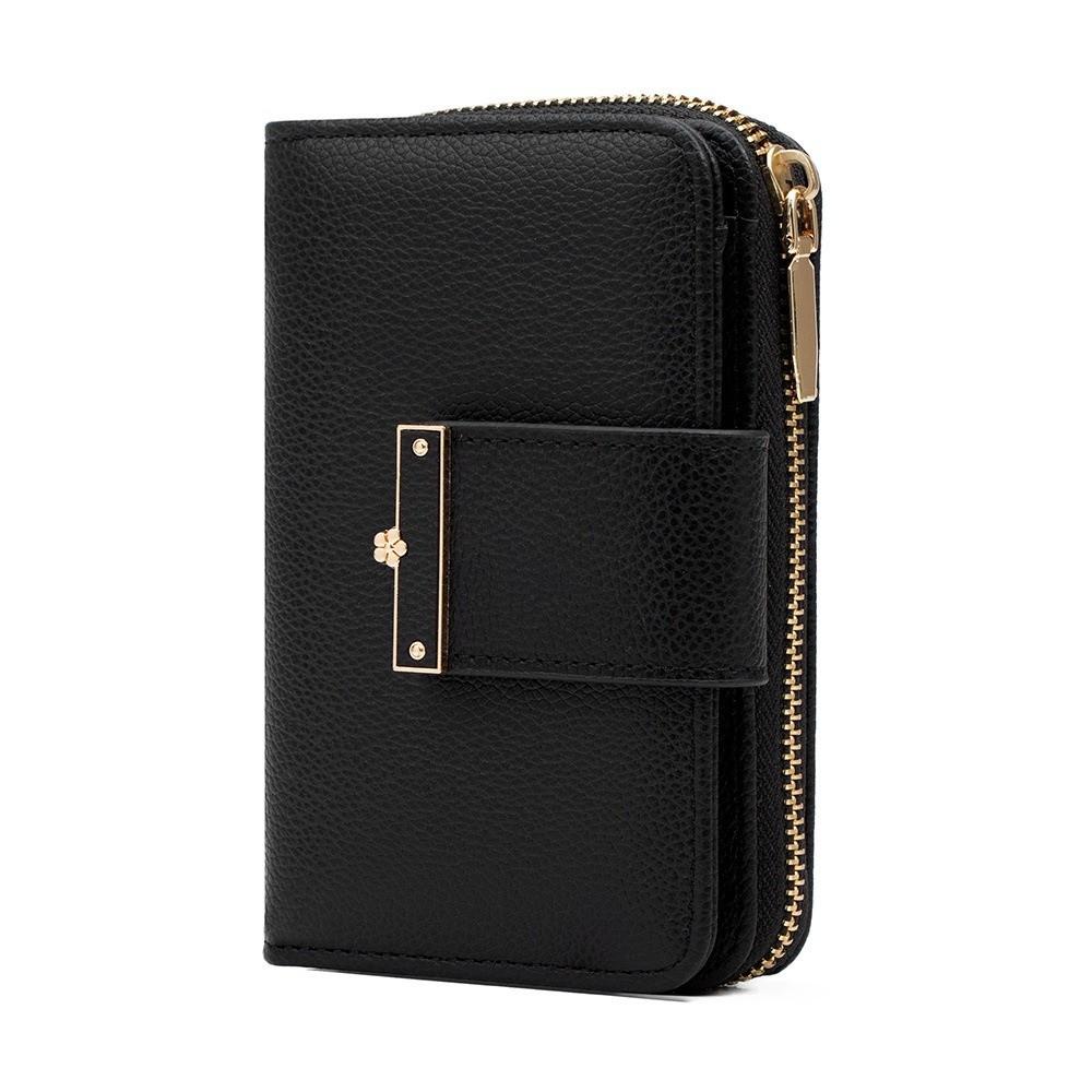 Portable Solid Color Wallet Multiple Card Anti-splash Water Women Card Bag Polyester Fashion Zipper Leather Purse for Mom