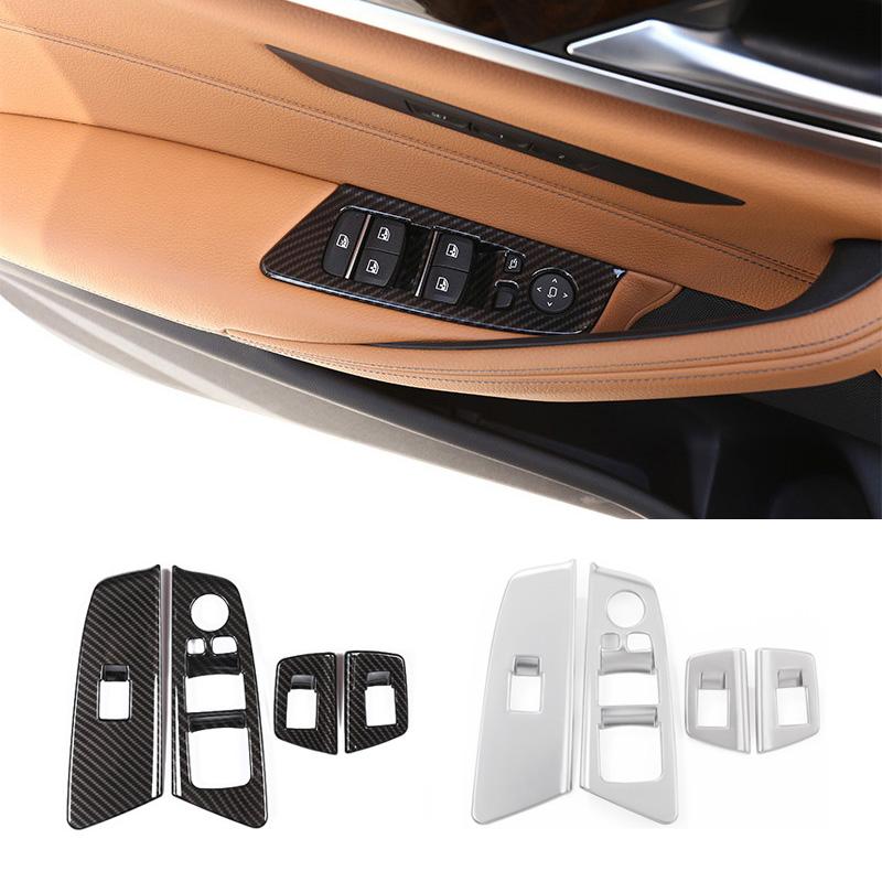 

Для BMW 5 серии G30 17-20 цвет углеродного волокна автомобильная дверь, окно, подъемный переключатель, панель, украшение, рама, отделка салона автомобиля