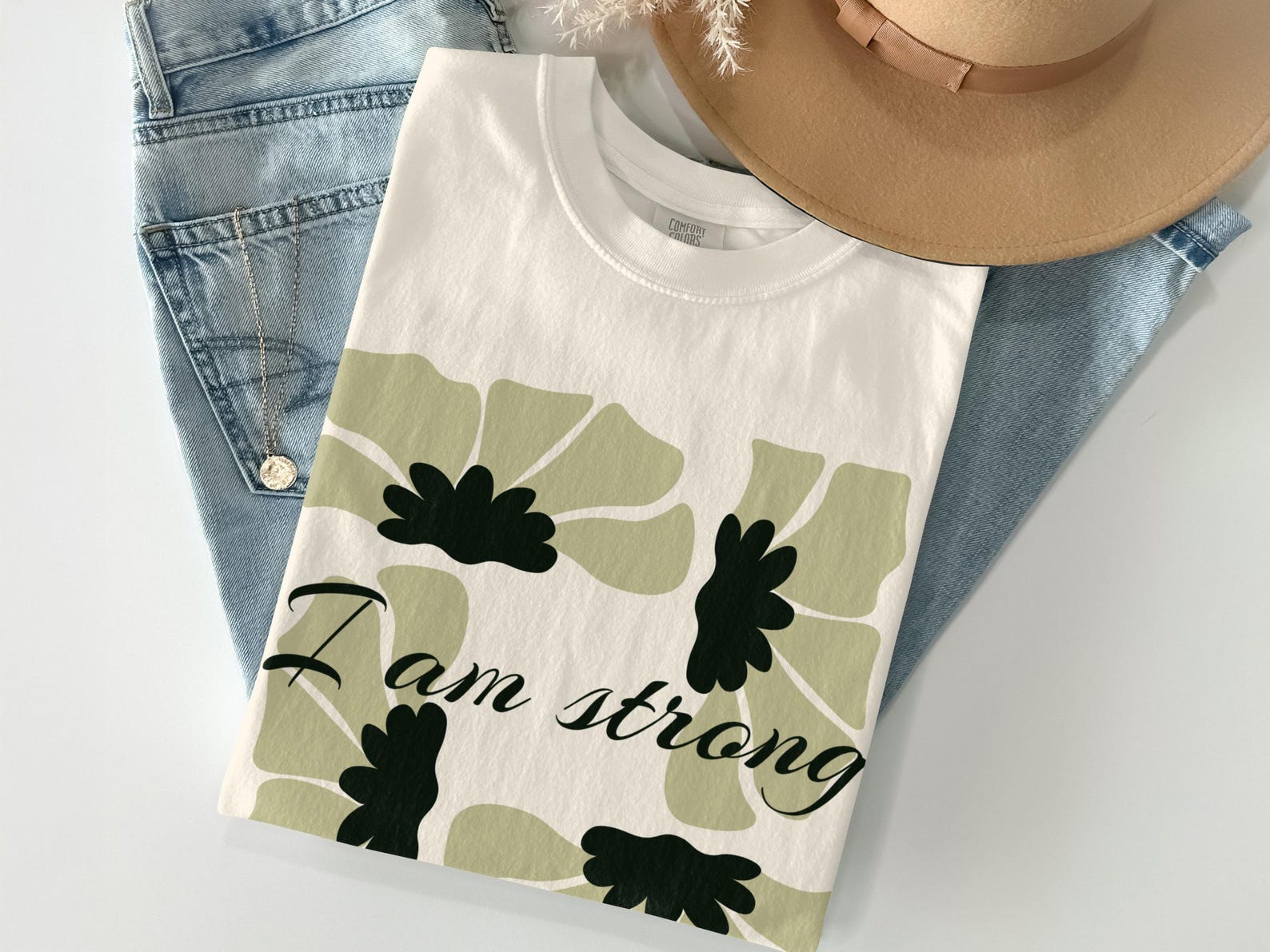 I Am Strong Floral Botanical T-Shirt, Minimalist Self Love Affirmation Tee 3XL