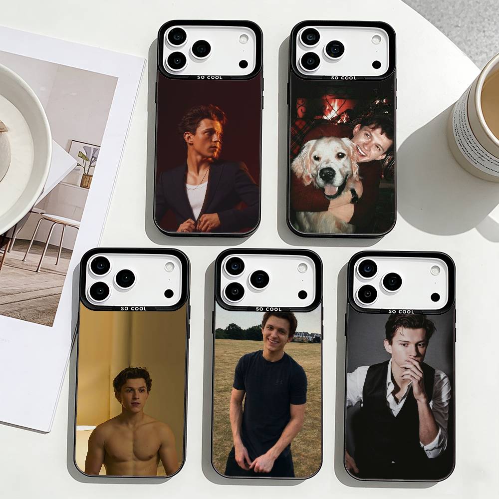 Youthful Charm Star T-Tom Holland Phone Case For iPhone17,16,15,14,13,12,11 Plus,Pro Max Black Border Silver Plated Cover