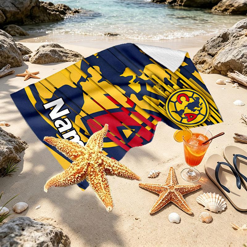 Custom Name Personalized Club America Print Beach Towel, for Trip Camping Beach Party Home Decor, Birthday Gift for Family & Friends