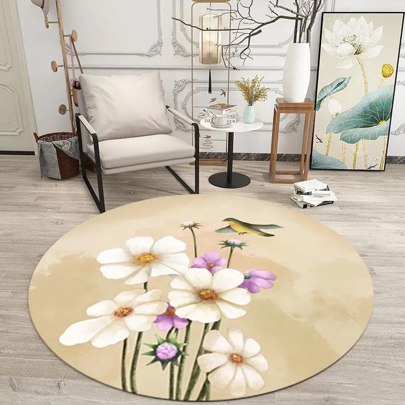 Chinese Classical Flowers Round Carpet Circle Area Rug for Study Bedroom Living Room Table Decor Soft Floor Mat Kitchen Doormat