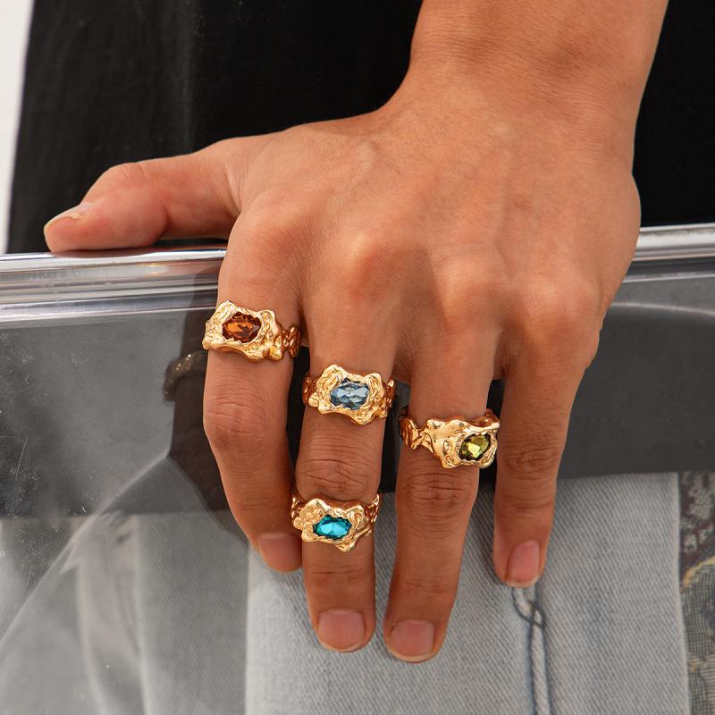 Fashion Folded Lava Metal Zircon Rings Set for Men Women Vintage Adjustable Opening Rings New Trend Classic Jewelry Unique Gifts
