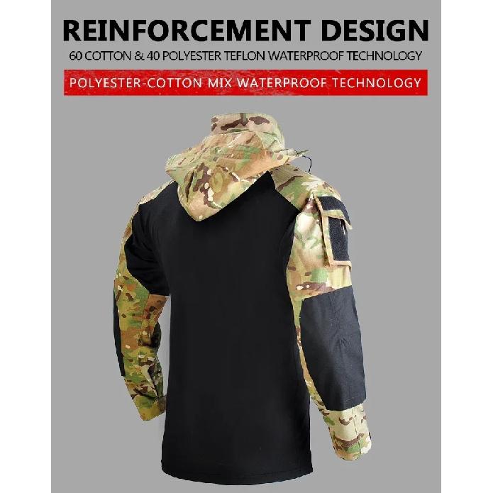 Paintball Tactical Suits Work Wear Uniform Multi Pockets Combat Camo Shirts Hooded Cargo Pants Knee Pads Hunting Clothes