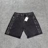 Grensoverschrijdend trendy merk Va & le color hete strass kraal gewassen denim shorts heren en dames high street rechte casual vijfpuntsbroek