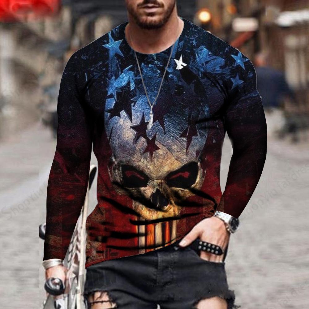 Men's Long Sleeve T-shirt Horror Skull Print T-shirt Men and Women Fashion Tops Tees Street Oversized T Shirt Clothing