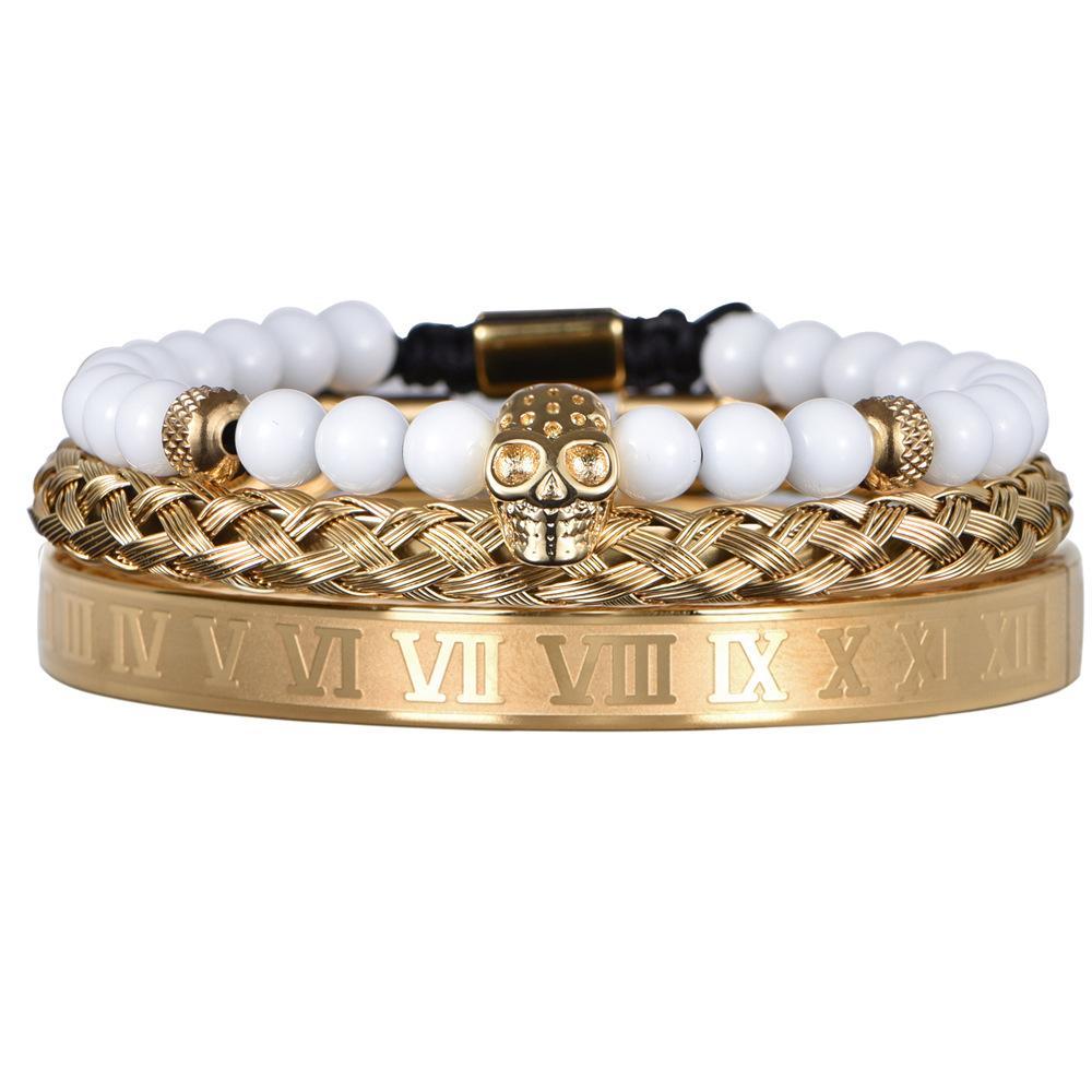 2026 White Bead Crown Bracelet Set Epoxy Roman Numeral Bracelet Set