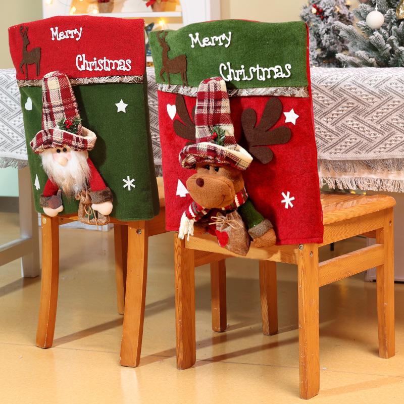 Cartoon Christmas Chair Covers: Santa, Snowman, Reindeer - Perfect for Home, Dining, Hotel, and Restaurant Decor