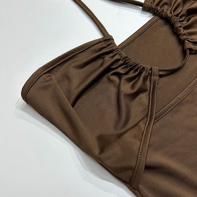 Women's Hanging Neck Backless Split Drawstring Slim Long Dresses