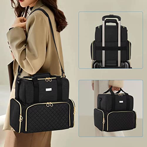 Zweistufige Nagellack-Aufbewahrungsbox, fasst 80 Flaschen (15ml) und eine UV-Nagellampe, Perfekt für Gelnägel, Schwarz