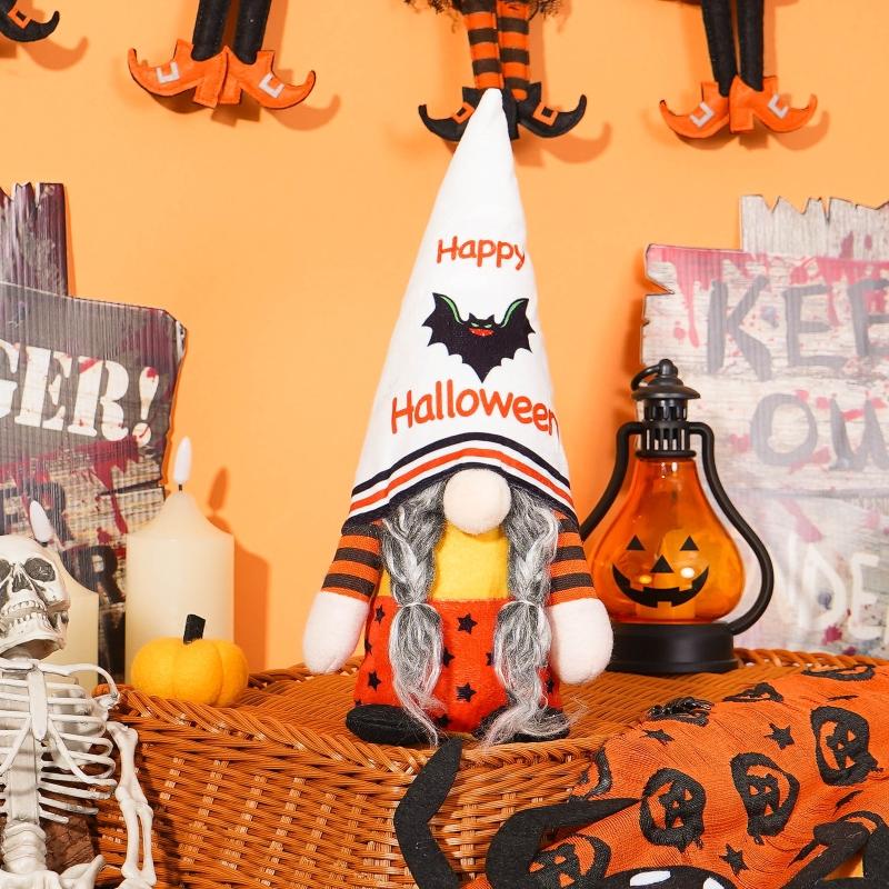 Halloweenský trpaslík dýňový netopýr Dekorace pro panenky bez tváře 2ks pan a paní skandinávský Tomtes stolní ozdoba vrstvený podnos