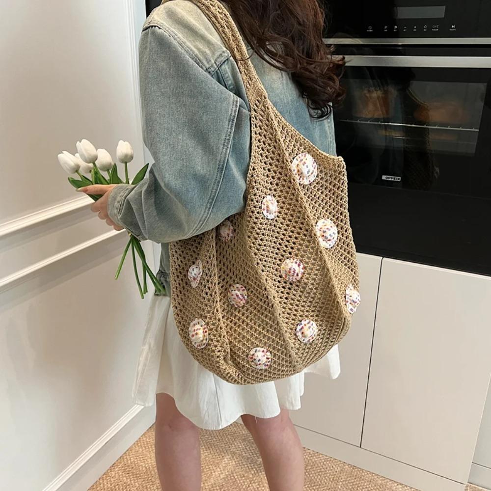 Large Capacity Crochet Shoulder Bag Sweet Casual Tote Bag Simple Knitted Handbag  Summer