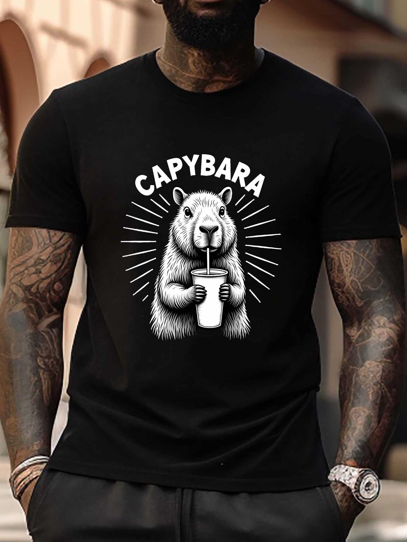 Plus Size T-shirt - Capybara Drinking with Straw Graphic XXXL