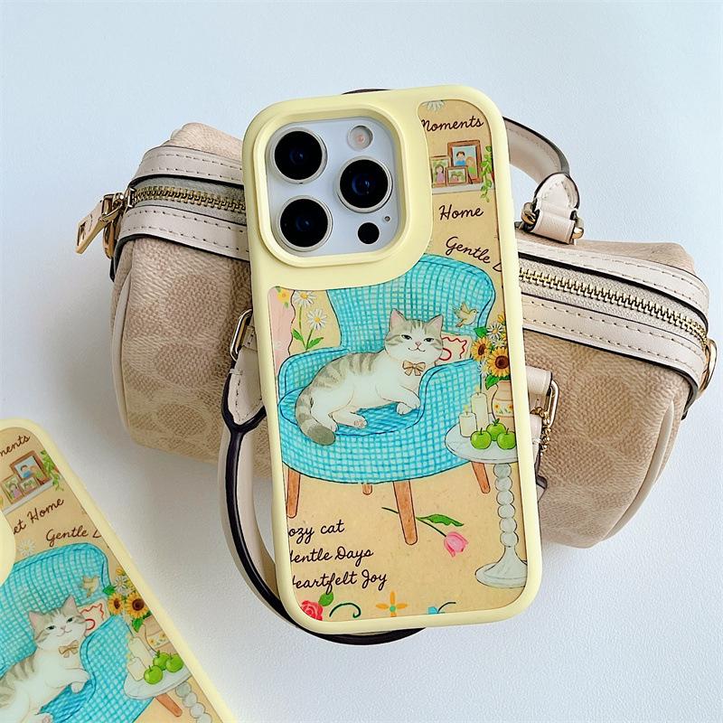 

Cartoon Kitten Apple 17 Pro Max Case: Protective, Anti-fall, Liquid Magnetic for 15/16. 16pro