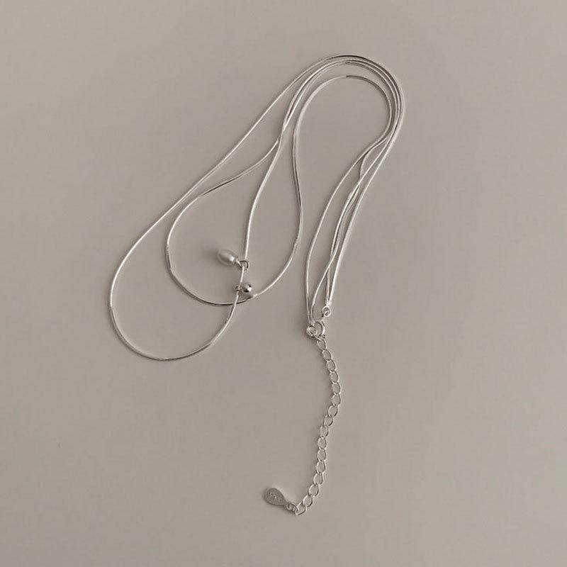 Mini Perle Kleiner Kugel Anhänger Doppellagige Schlangenknochenkette Halskette Halsbandkette Französischer Vintage Stil