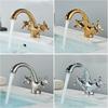 Senlesen Antique Faucet Bathroom Basin Faucet Two Handles Washbasin Taps Solid Brass Deck Mounted Hot Cold Water Mixer Tap,Gold