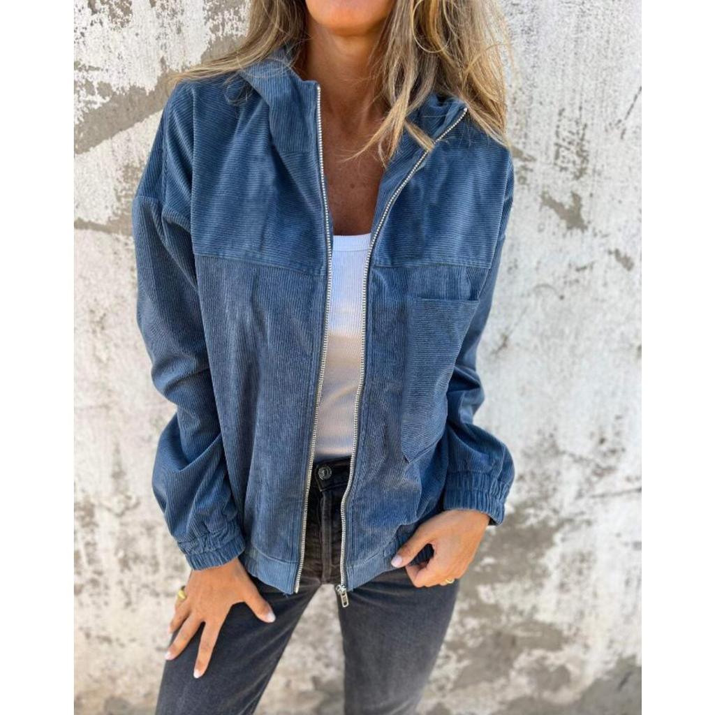 Women's Solid Corduroy Hooded Jacket Autumn New Casual Simple Style Coat For Women