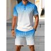 Mens Casual Loose Fit Polo Shirt With 3D Digital Print Short Sleeve Asymmetrical Design Wear
