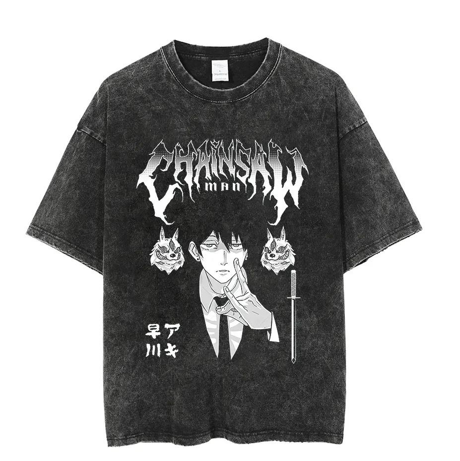 Vintage  Washed  T Shirts  Chainsaw  Man  Anime  T Shirt  Fo M