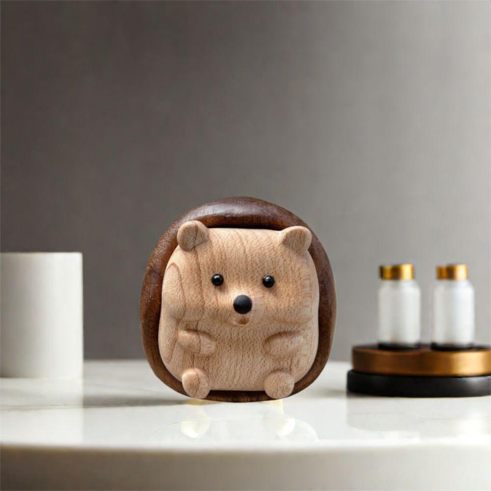 Wooden Animal Sculpture Creative Interior Decoration Figurine Cute Hedgehog Statue Cabinet
