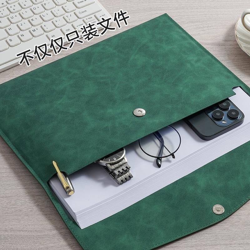 A4 Waterproof Leather Document Briefcase with Snap Closure and Large Capacity