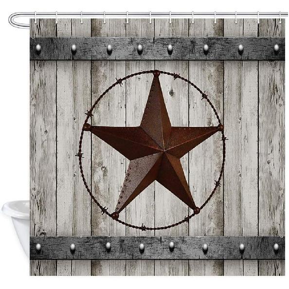 JAWO Rustic Barn Door Shower Curtain Set Southwestern Gray Wood Western Star Bathroom Decor, Farmhouse Bath Accessory Decor, Fabric Cloth Curtains,