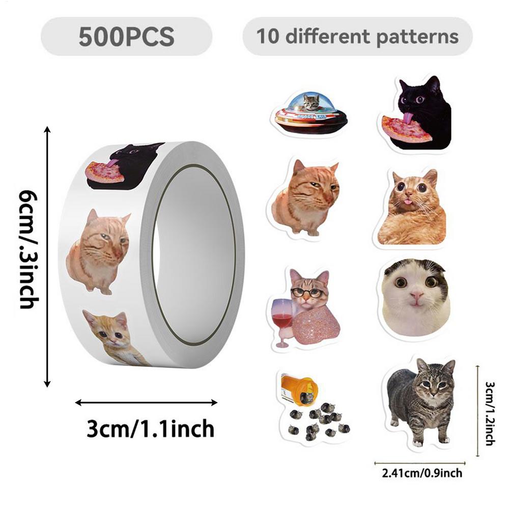 500 Sheets Cat Stickers Roll, Cute Decals For School Classroom, Journal Scrapbook Laptop Decoration Drop shipping