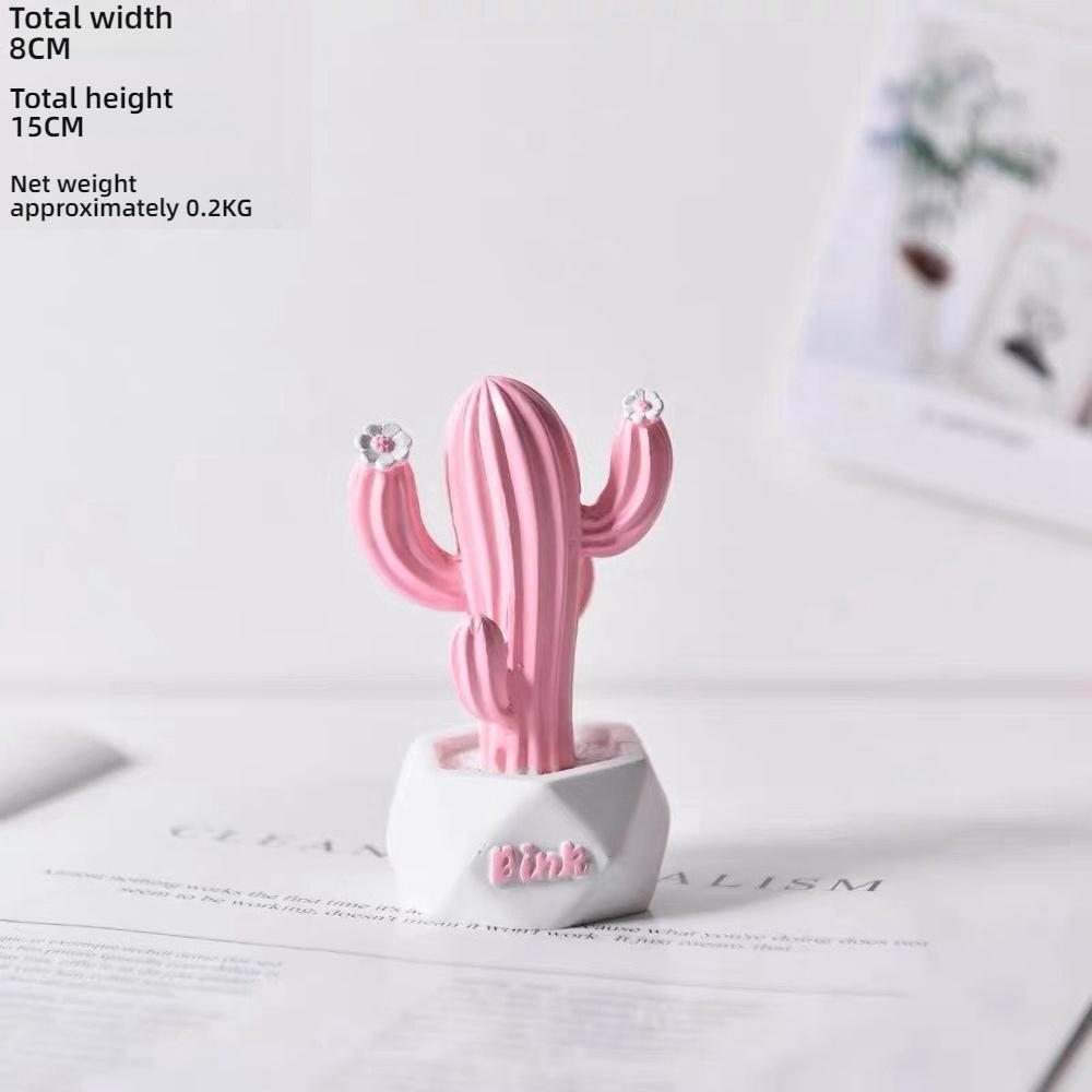 

Pink Resin Cactus Desk Decor - Mini Succulent Ornament for Girls, Self Care Gift for Women Office & Home