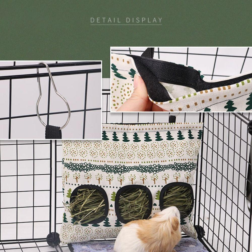 Large Capacity Hanging Hay Feeder Hook-Secured Small Pet Feeding Bag Rabbit Hay Bag  Pet Supply
