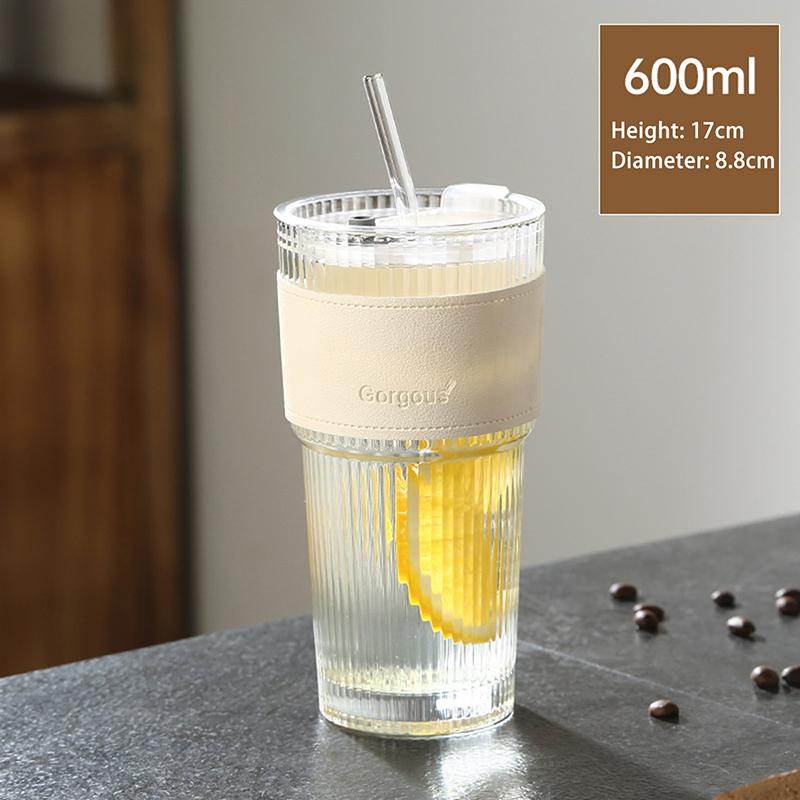 High Profile Horizontal Glass Straw Vertical  Cup With Lid Water Cup Iced Americano Latte Cup