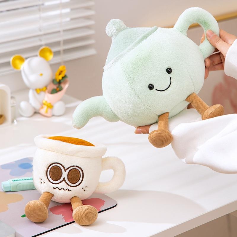 Cute Creative Fun Coffee Cup with A Walk Cup Teapot Plush Toy Pillow Doll Gift New Products