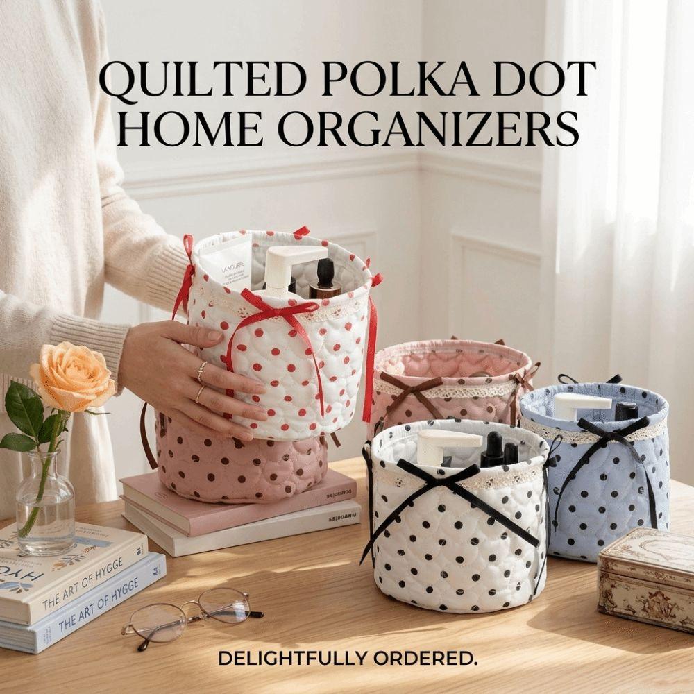 Bow Decor Storage Basket Polka Dot Car Organizer Basket Cute Car Storage Bin Toy Sorting