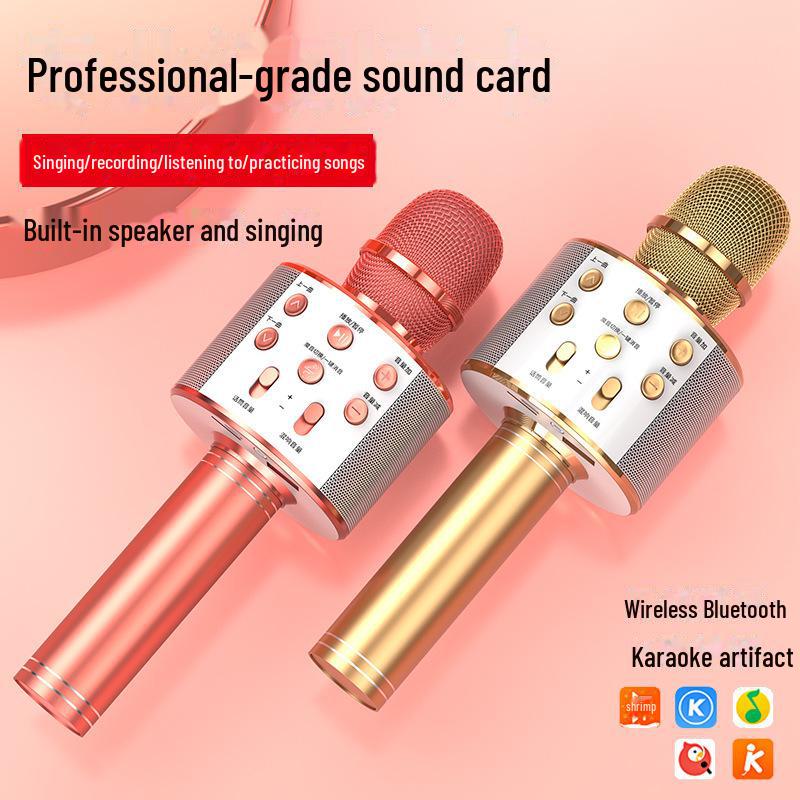 

«WS-858 беспроводной Bluetooth-микрофон для караоке для детей – интегрированный звук и пение» Chinese version розового золота