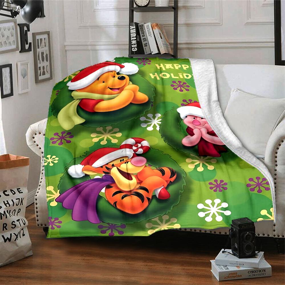 Christmas Winnie Pooh Blanket Soft Throw Blanket For Home Bedroom Bed Sofa Travel Office Solid Christmas Blanket