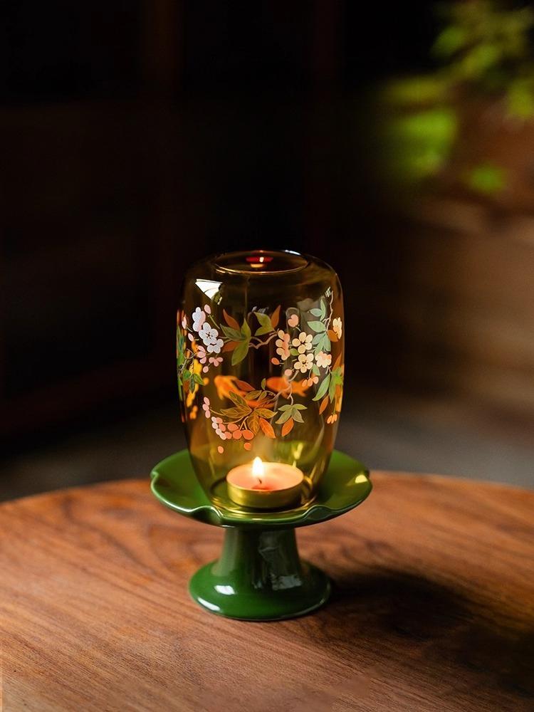 Candle holder Koi playing in the water Chaoyan Forbidden City red ceramic base Chinese Zen ornament Candle holder ambient light