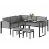 Garden Lounge Set, Outdoor Corner Sofa, 6 Pieces, 10 cm Cushions, High Table, 2 Footrests, Grey