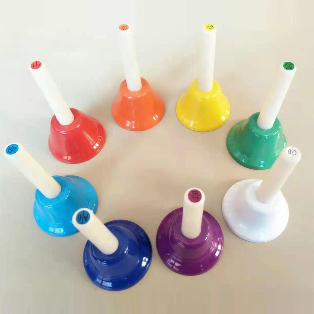 Set di 8 Campane a Mano Colorate Diatoniche in Metallo Campane a Percussione Manuale Campane Musicali Per Aula Festa