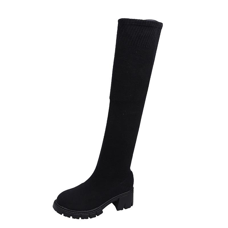 Sexy Slim Over The Knee Stretch Socks Boots Women Autumn Thick High Heels Long Boots Woman Anti-slip Platform Shoes Comfortable