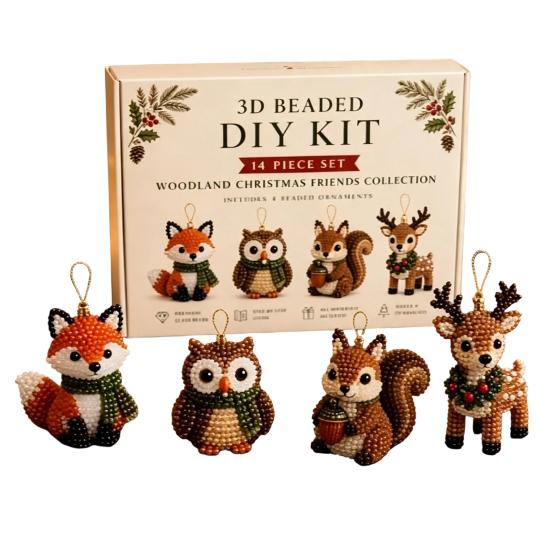Set de mărgele fără lipici Kit DIY cu mărgele 3D, Set de meșteșuguri cu animale de Crăciun realiste, Kit tematic de broderie manuală ușoară pentru copii și adulți Educațional
